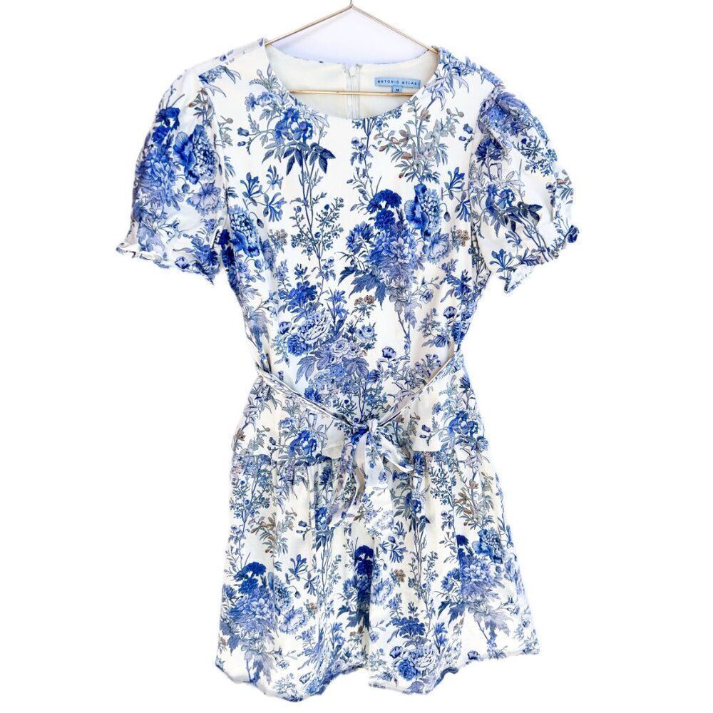Antonio Melani Jessie Blue Skies White Floral Short Sleeve Drop Waist Dress 14 - Picture 4 of 12